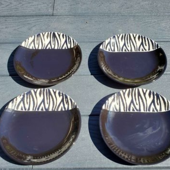 Loucarte Black White Zebra Print Salad Plates Ceramic Microwave Dishwasher Safe - Picture 4 of 6